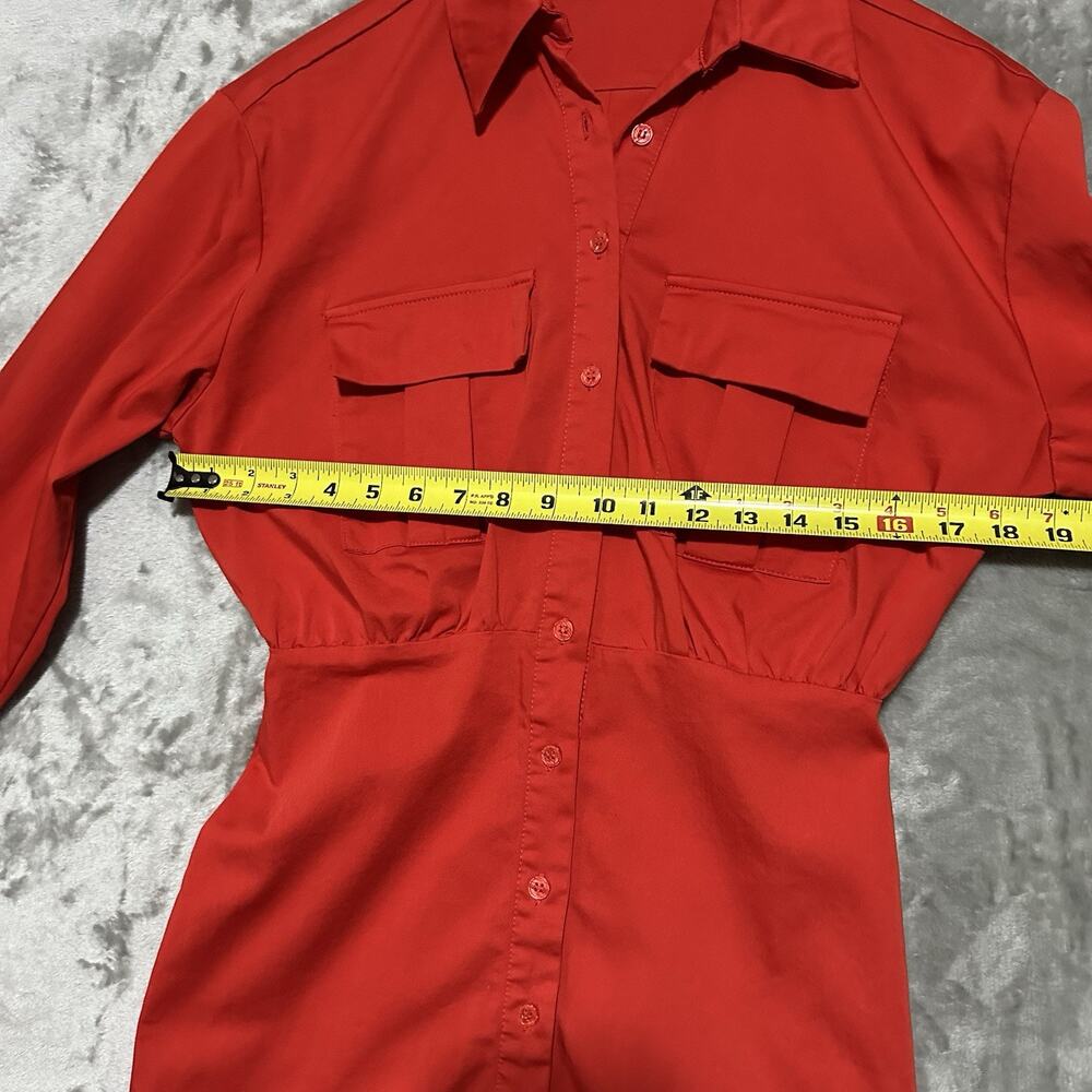 Zara Poplin Cargo Pocket Button Front Mini Dress Womens Sz XS Orange Red Preppy - Picture 2 of 7